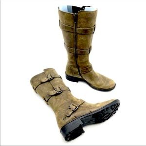 BORN combat biker boots distressed leather sage 10